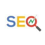 seo search engine logo with magnifying glass and arrow vector
